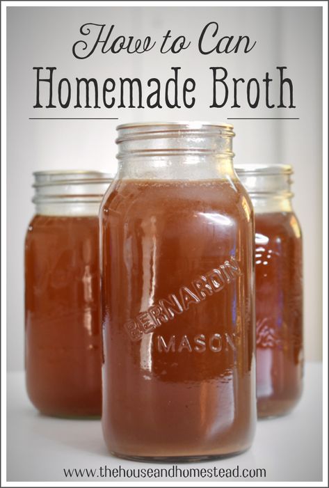 How to Can Homemade Broth or Stock - The House & Homestead Homemade Beef Broth, Chicken Bone Broth Recipe, Homemade Broth, Making Bone Broth, Homemade Vegetable Broth, Homemade Bone Broth, Canning Vegetables, Canning Food Preservation, Homemade Chicken Stock