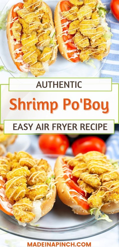 Airfryer Shrimp, Shrimp Po Boy Recipe, Family Meals Kid Friendly, Po Boy Sandwich, Air Fryer Shrimp, Shrimp Sandwich, Healthy Kid Friendly Meals, Shrimp Po Boy, Breaded Shrimp