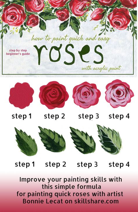 How to Paint Easy Roses with Acrylic Paints via @bmurphylecat How To Paint Roses, Ako Kresliť, Paint Roses, Painting Roses, Painting Flowers Tutorial, الفن الرقمي, Paint Easy, Painting Courses, Seni Dan Kraf