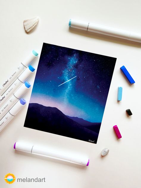 Night Sky Digital Art, Colorful Night Sky, Galaxy Drawing, Night Sky Artwork, Galaxy Drawings, Sky Digital, Procreate Drawing, Sky Artwork, Create Drawing