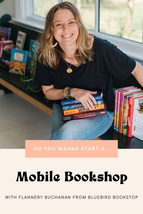 Flannery Buchanan from Bluebird Bookstop tells us all about how she started her own mobile bookshop in this blog post. Check it out for more info! #mobilebookshop #businessideas #vintagecamper #businessowner #bookstore Mobile Bookstore Pop Up, How To Start Your Own Book Store, Book Mobile Truck, Bookstore Trailer, Mobile Bookstore Ideas, Online Bookstore Ideas, Pop Up Bookshop, Trailer Bookstore, How To Start A Bookstore