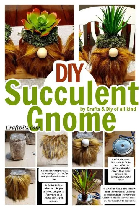 DIY Succulent Gnome Tutorial – Home and Garden Succulent Gnomes, Burlap Ribbon Crafts, Fire Flies, Witch Pattern, Candle Crafts, Daisy Garden, Inexpensive Christmas, Cd Crafts, Church Pew