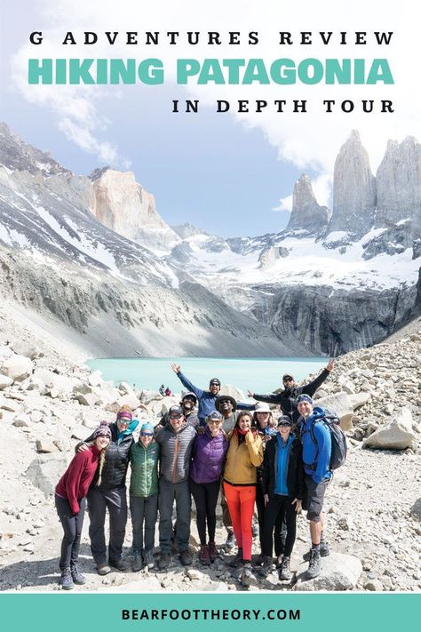 G ADVENTURES REVIEW: HIKING PATAGONIA IN DEPTH ITINERARY - Our two-week hiking itinerary covered all of the major highlights and  destinations in Patagonia,  El Chaltén and El Calafate in  Argentina, and Torres Del Paine on the Chilean side. What I liked about traveling with G Adventures is they do  ALL of the planning. Our permits and camping gear for the W Trek were set up. AND we had top-notch local guides at every step of the way. #hiking #wanderlust #adventure #outdoortravel #bearfoottheory Hiking Itinerary, W Trek, Hiking Patagonia, Patagonia Hiking, Puerto Natales, Backpacking Trails, Adventure Inspiration, Hiking Guide, Remote Island