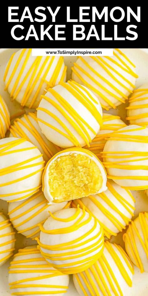 Pretty Cake Pops, Cake Balls With Cream Cheese, Lemon Cake Pops Recipe, Lemon Cake Balls, Best Lemon Cake, Cake Pop Flavors, To Simply Inspire, Cake Pop Recipe Easy, Cookie Truffles