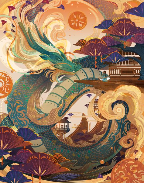 Chinese Dragon Art, Chinese Illustration, Arte Peculiar, Art Chinois, Dragon Illustration, Dragon Artwork, Art Japonais, Arte Sketchbook, Art Et Illustration