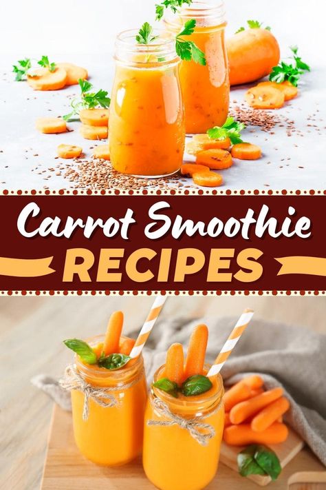 Each of these carrot smoothie recipes is brimming with vitamins B6 and C, calcium, iron, potassium, and more! So you can feel good about every single sip! Carrot Smoothie Recipe Healthy, Carrot Smoothie Healthy, Smoothie With Carrots, Carrot Juice Smoothie, Potassium Smoothie, Magic Bullet Smoothie Recipes, Carrot Smoothie Recipe, Vegetable Smoothie Recipes, Cranberry Smoothie