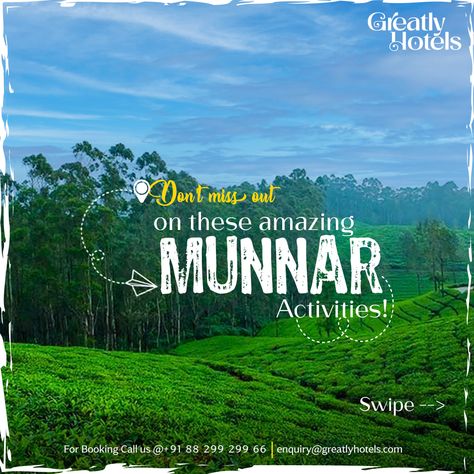 Looking for an unforgettable adventure in Munnar? Look no further! 😍🌿 Don't miss out on these amazing Munnar activities

For bookings call at +91 8829929966

Visit Us : www.greatlyhotels.com

#GreatlyHotels #Hospitality #hotelsandresorts #Kerala #Travel #NaturePhotography #NatureBeauty #comfortable #trending #couple #love #SafeStay  #beach #adventure #Resorts #NatureRetreat #LuxuryVacation #TravelDeals #ScenicBeauty #travelgoals #summertime #summervibes #summervacation #summeroffers #booknow Adventure Creative Ads, Travel Creative Ads Social Media, Why Choose Us Creative Ads, Resort Social Media Post Design, Tourism Creative Ads, Resort Social Media Post, Resort Creative Ads, Resort Ads, Travel Creative Ads