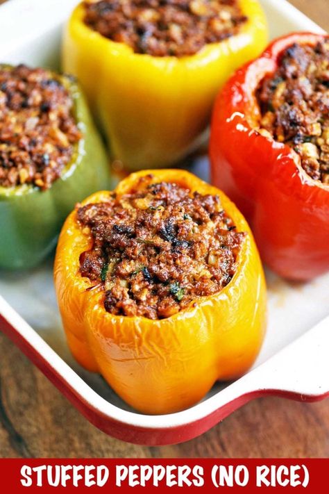 Stuffed Peppers Without Rice - Healthy Recipes Blog Beef And Cauliflower Rice, Stuffed Bell Peppers Ground Beef, Pepper Recipes Healthy, Easy Stuffed Pepper Recipe, Taco Stuffed Peppers, Rice Healthy, Easy Stuffed Peppers, Stuffed Peppers Turkey, Stuffed Peppers Recipe