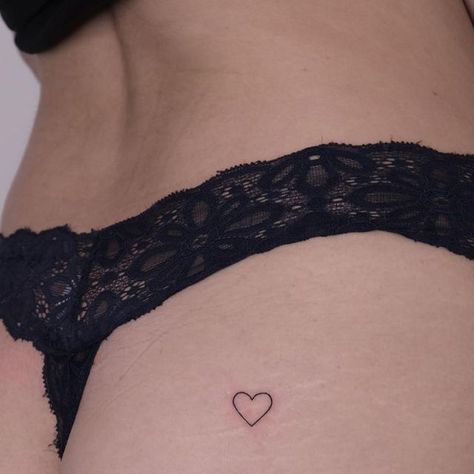 Heart Tattoo On Buttocks, Small Heart Tattoos On Hip, Heart On Buttcheek Tattoo, Tiny Heart Hip Tattoo, Tattoos On Buttocks For Women, Heart Tattoo On Bum Cheek, Small Heart Buttcheek Tattoo, Simple Heart Tattoos, Bum Tattoo