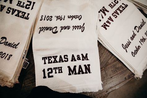 Rally towel wedding favor Texas A&m, 12th Man, Wedding Favor, Wedding Men, Wedding Pictures, Future Wedding, Wedding Favors, Towels, Wedding Ideas