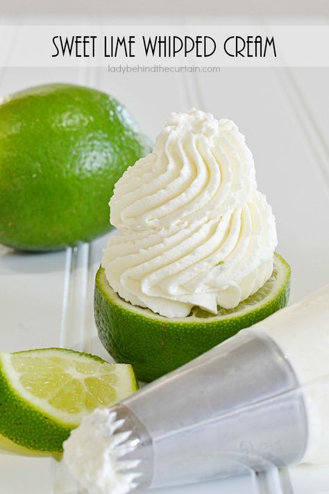 Sweet Lime Whipped Cream | The perfect addition to your lime or coconut dessert.  All it takes is lime zest to set this Sweet Whipped Cream aside from all Lime Whipped Cream, Key Lime Whipped Cream, Lemon Whipped Cream, Flavored Whipped Cream, Whipped Icing, Sweet Whipped Cream, Lime Desserts, Sweet Lime, Coconut Dessert