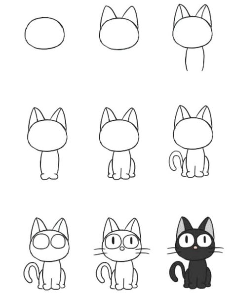 35 Cute & Easy Animal Drawing Ideas Kiki Delivery Service Doodle, Trin For Trin Tegning, Ako Kresliť, Cute Easy Animal Drawings, Draw Cats, Draw A Cat, Easy Animal Drawings, Easy Animals, Seni 2d