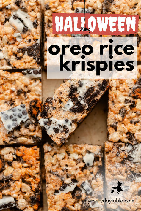 Halloween oreo rice krispies Oreo Rice Krispies, Oreo Rice Krispie Treats, Oreo Rice, Halloween Rice Krispie Treats, Halloween Oreos, Seasonal Baking, Halloween Party Table, Savory Appetizer, Healthy Family Meals