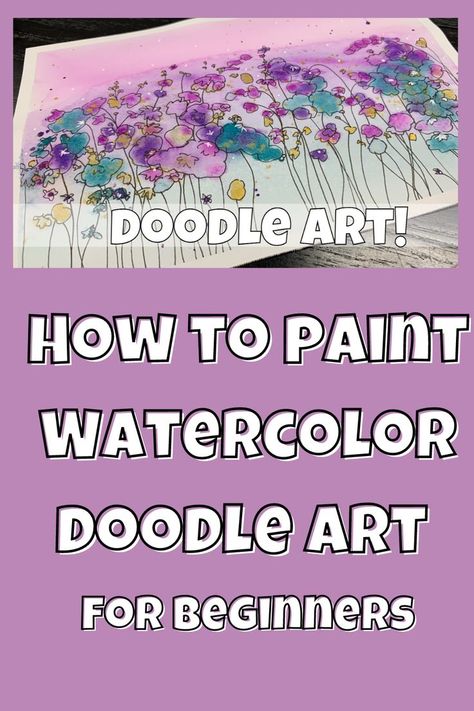 Doodle Watercolor Art, Watercolor Patterns To Paint, Simple Watercolor Paintings Ideas Easy, Watercolour Painting Cards, Watercolour Doodle Art, Watercolor Doodles Flowers, How To Doodle For Beginners, Easy Watercolor Flowers For Beginners, Watercolor Cards Ideas Simple