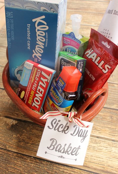 Sick Care Basket, Sick Day Essentials, Get Well Baskets, Boyfriend Care Package, Sick Gift, Get Well Gift Baskets, Diy Survival, Care Package Ideas, Birthday Care Packages