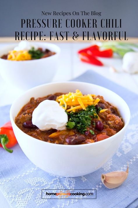 Savor the bold flavors of this pressure cooker chili recipe, perfect for a quick and satisfying meal. It's an easy way to enjoy a hearty dish without the wait. Discover more pressure cooker recipes at homepressurecooking.com! Get cooking today! What are your favorite chili toppings? Share your answers in the comments. #PressureCookerRecipes #FastCooking #ChiliDish #HeartyMeals #DeliciousDinners Flavorful Chili Recipe, Pressure Cooker Chili, Chili Toppings, Quick Weeknight Meals, Chili Recipe, Pressure Cooker Recipes, Hearty Meals, Satisfying Food, Chili Recipes