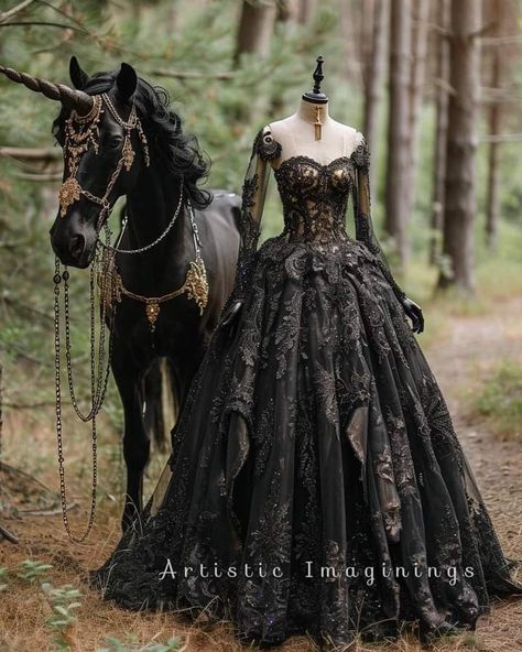 Dark Midevil Dress, Black Vampire Wedding Dress, Fairytale Black Dress, Vampire Gothic Wedding Dress, Fairy Wedding Dress Black, Dark Wedding Dress Victorian, Mythical Ball Gowns, Villian Ballgown, Fantasy Gowns Black