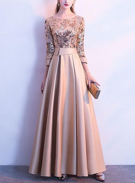 Rose Gold Prom Dress, Sequin Long Dress, Gold Prom Dresses, Elegant Prom, Satin Evening Dresses, Dress Women Elegant, فستان سهرة, Prom Formal, Formal Dresses For Women