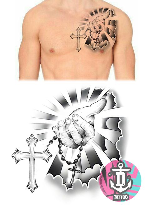 Religious hand cross clouds tattoo design Cross Clouds Tattoo, Jesus Tattoo Design For Men, Chest Tattoo Stencil Men, 3 Crosses Tattoo Design, Religious Tattoo Design, Chest Tattoo Men Ideas, Chest Tattoo Sketches, Cloud Tattoo Design, Chest Tattoo Stencils