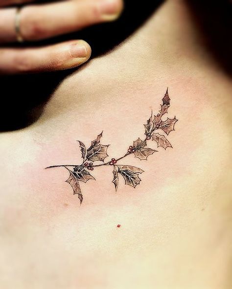 holly tattoo Holly Flower Tattoo, Holly Tattoo, Lily Tattoo Meaning, Flower Tattoo Meaning, Winter Tattoo, Ivy Tattoo, Water Lily Tattoos, Holly Flower, Snow Flake Tattoo