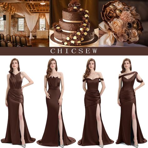 Dark Brown Bridesmaid Dresses, Chocolate Bridesmaid Dresses, Jazz Wedding, Winter Bridesmaid, Chocolate Satin, Brown Bridesmaid Dresses, Winter Bridesmaids, Winter Bridesmaid Dresses, Gorgeous Bridesmaid Dresses