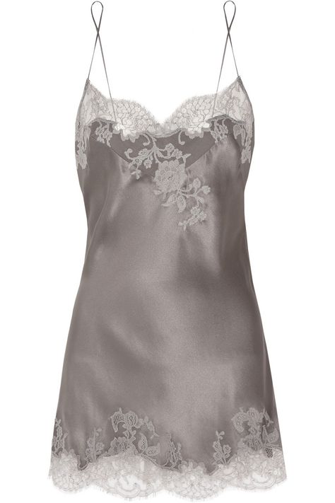 Carine Gilson | Sonia lace-appliquéd silk-satin chemise | NET-A-PORTER.COM Carine Gilson, Satin Nightgown, Silk Clothes, Silk Lingerie, Pretty Lingerie, Luxury Lingerie, Beautiful Lingerie, Lingerie Fashion, Lingerie Collection