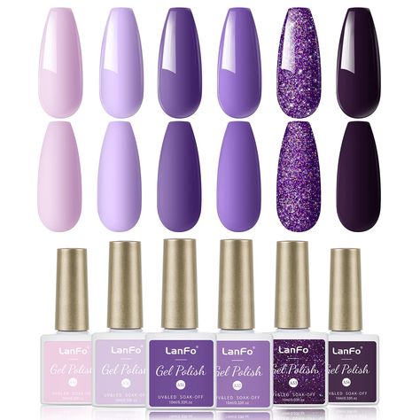 PRICES MAY VARY. PURPLE GLITTER COLORS: Elegant and noble purple is an all year round popular color. Various Purple gel nail polish will outfit your any style and suitable for spring, summer, fall, winter. Ideal for using in a professional nail salon or easy enough to use for DIY nail art at home. ENVIRONMENTAL AND HEALTHY: Made of premium pigments and natural resins that non-toxic and environmentally friendly material. With good tenacity and highly pigmented, this color gel polish set bring you Latest Nail Colours, Purple Gel Nails, Acrylic Nail Powder, Nail Color Trends, Spring Nail Trends, Purple Nail Polish, Glitter Gel Polish, Glitter Gel Nails, Spring Nail Colors