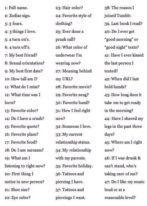 1) Full name: Keeper of the Five Olympians (hey, they didn't say WHICH name, so loophole lol) Snapchat Question Game, Snapchat Questions, Conversation Topics, Question Game, Fun Questions To Ask, Getting To Know Someone, Do You Know Me, Things To Do When Bored, Journal Writing Prompts