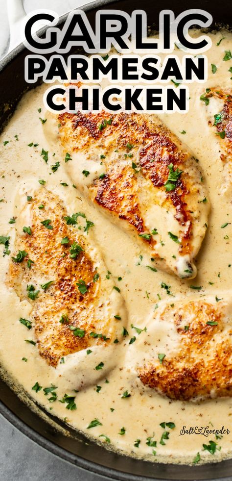 Garlic Chicken Recipes Easy, Garlic Parmesan Chicken, Easy Chicken Dinner Recipes, Parmesan Chicken, Health Dinner Recipes, Creamy Garlic, Chicken Dishes Recipes, Garlic Parmesan, Chicken Dinner Recipes