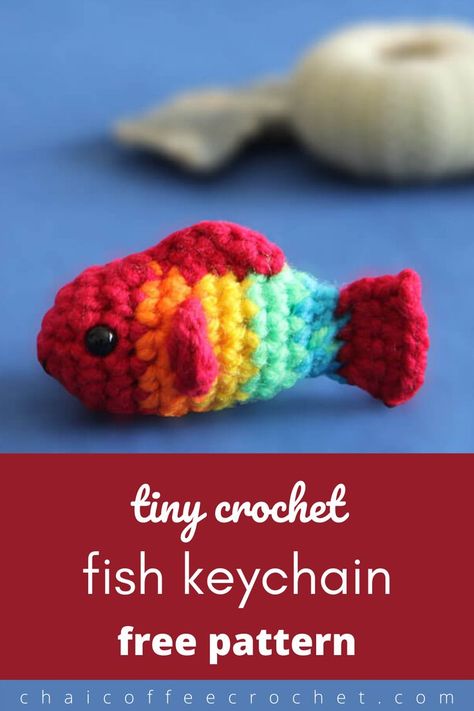 Crochet this tiny fish keychain in this free pattern. This small amigurumi fish keychain pattern works up really quickly and makes for a wonderful crochet gift! Crochet keychain pattern free easy. No sew amigurumi free pattern. Amigurumi keychain free pattern. Tiny amigurumi free pattern minis. Free Easy Amigurumi Crochet Patterns, Crocheted Fish, Amigurumi Fish, Crochet Fish Patterns, Coffee Crochet, Fish Keychain, Chai Coffee, Crochet Cat Toys, Tiny Crochet