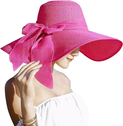 Lanzom Womens 5.5 Inches Big Bowknot Straw Hat Large Floppy Foldable Roll up Beach Cap Sun Hat UPF 50+ Fit Size 6 8/7-7 1/4(Rose) at Amazon Women’s Clothing store Summer Sun Hat, Sun Cap, Holiday Beach, Fashion Top, Fantasy Clothing, Amazon Women, Summer Sun, Sun Hat, Straw Hat