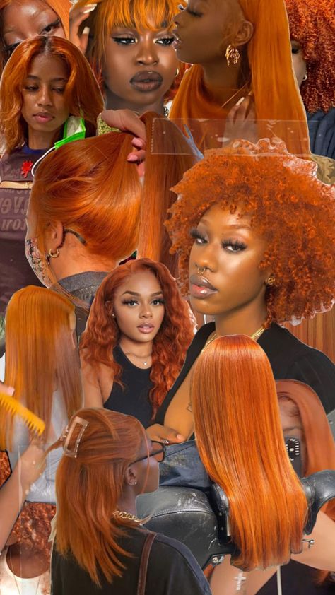 Ginger Hair Color For Black Women, Burnt Orange With Blonde Highlights, Ginger Orange Braids For Black Women, Rust Color Hair On Black Women, Blonde And Copper Locs, Orange And Ginger Hair, Short Orange Brown Hair, Brown Orange Blonde Hair, Copper Hair On Black Women Natural Short