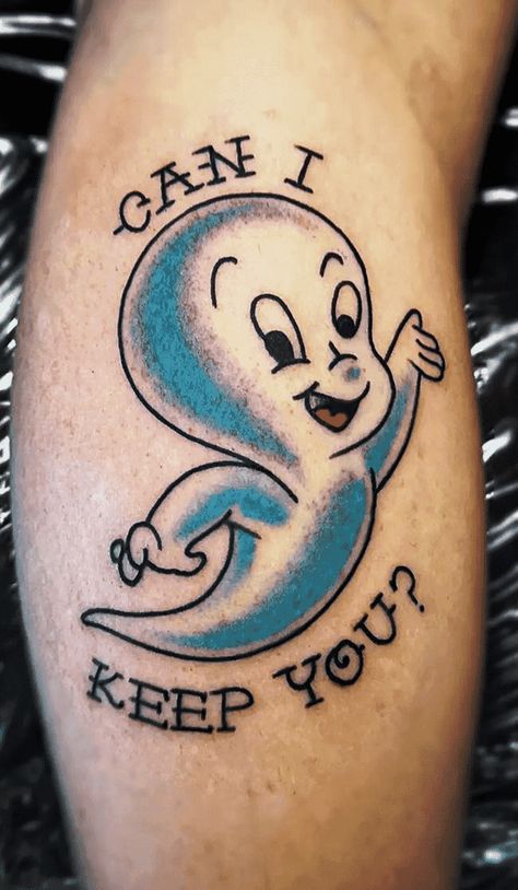 90s Disney Tattoos, Casper The Ghost Tattoo, Casper Tattoo Design, 90s Nostalgia Tattoo, Casper The Friendly Ghost Tattoo, 90s Cartoon Tattoos Ideas, Nickelodeon Tattoos, Halloween Finger Tattoos, 90s Baby Tattoo