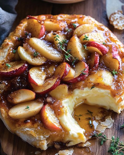 Baked Brie with Caramelized Apples Baked Brie Cheese, Brie Cheese Recipes, Roasted Beets And Carrots, Baked Brie Appetizer, Baked Brie Recipes, Caramelized Apples, Brie Puff Pastry, Apple Pastry, Brie Appetizer