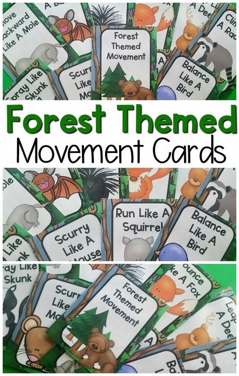 Forest Animals Preschool, Forest Preschool, Forest Kindergarten, Movement Cards, Forest Animals Theme, Camping Classroom, Forest School Activities, Woodland Animals Theme, Kindergarten Prep