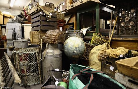 A globe is nestled among baskets, milk churns, bundles of ropes and crates - part of the huge collection of props that have serviced the Nat... Period Outfits, Backstage Theatre, Theatre Rehearsals, Period Dresses, Armour Medieval, Blithe Spirit, Theatre Props, Milk Churn, Film Props