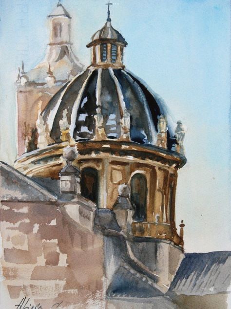 Dome Architecture, Spanish Landscape, Watercolor Cityscape, Architecture Artists, Architecture Drawing Sketchbooks, Art Alevel, Artwork Watercolor, A Level Art Sketchbook, Professional Watercolor