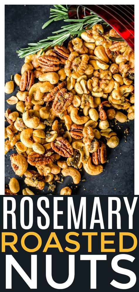 Nut Seasoning Recipes, Seasoned Mixed Nuts Recipe, Rosemary Nuts Recipe, Nut Appetizers, Book Club Snacks Appetizers, Nuts Appetizer, Nuts And Bolts Recipe, Nut Mix Recipe, Rosemary Pecans