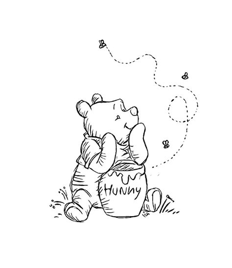 210+ Best Winnie The Pooh Tattoo Designs (2023) - TattoosBoyGirl Pooh Bear Outline, Pooh Bear Drawing Easy, Whitney The Pooh Tattoo, Winnie The Pooh Line Drawing, Whinney Pooh Tattoo, Winnie The Pooh Line Art, Hunny Pot Tattoo, Winnie The Pooh Honey Pot Tattoo, Small Winnie The Pooh Tattoo