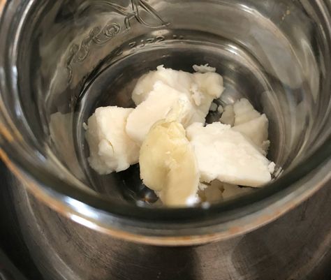 Here are the butters (Mango & Shea) melting in my makeshift double boiler. All you need is a pint Mason jar, a pan, and a bit of water. Easy! Mango Butter Melt And Pour Soap Recipes, Melt And Pour Soap Recipes, Handmade Deodorant, Homemade Natural Deodorant, Natural Deodorant Recipe, Homemade Deodorant Recipe, Deodorant Recipe, Natural Cleaning Supplies, Summer Scents