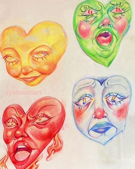 Cybersigilism Tattoo, Color Symbolism, Indie Art, Heart Face, Arte Inspo, Face Expressions, Flash Art, Trippy Art, Hippie Art