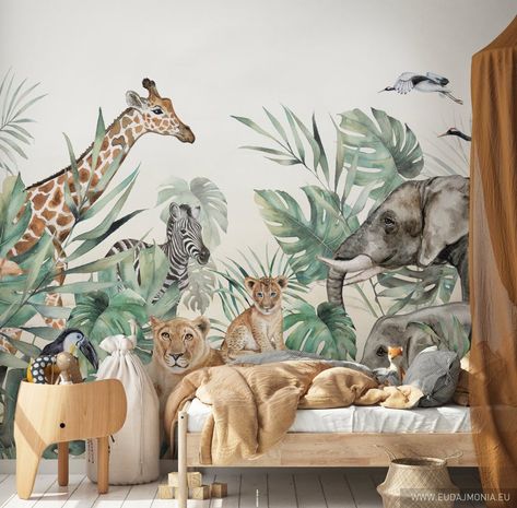 Safari Nursery Wallpaper, Jungle Wall Mural, Zebra Wallpaper, Kindergarten Wallpaper, Colourful Birds, Safari Wallpaper, Cartoon Giraffe, Nursery Wall Murals, Nursery Mural