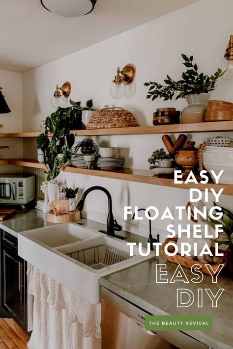 Floating Shelves Above Kitchen Sink, Floating Shelves Kitchen Diy, White Floating Shelves Kitchen, Shelves Above Kitchen Sink, Diy Floating Shelves Kitchen, Cheap Floating Shelves, Floating Shelf Kitchen, Home Gel Nails, How To Make Floating Shelves