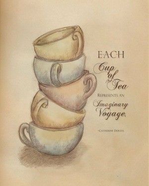 Tee Kunst, Books And Tea, Etiquette Vintage, Tea Quotes, Tea And Books, Coffee Painting, Whimsical Paintings, Cuppa Tea, 수채화 그림