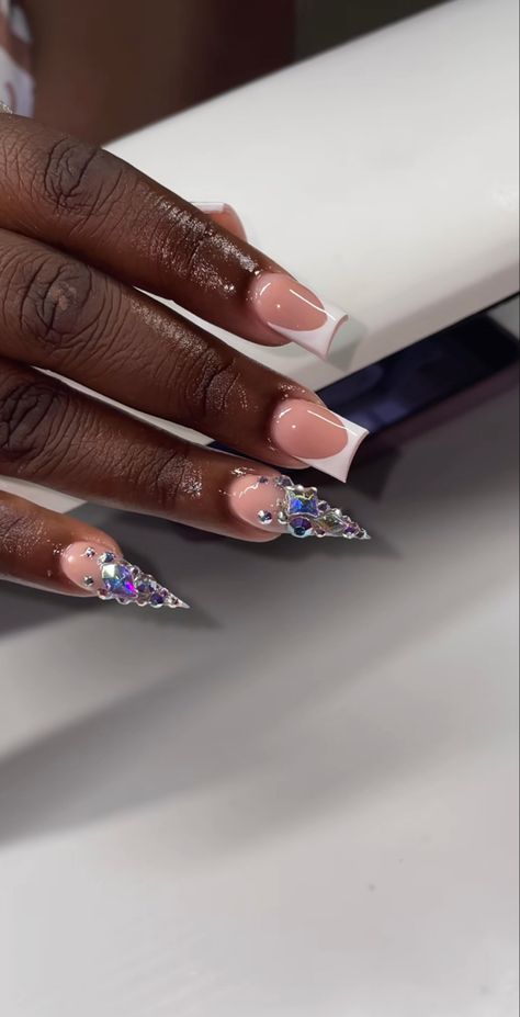 Birthday Nails Pointy, Unique Almond Acrylic Nails, Almond Bling Nails, Braider Nails, Drippy Nails, Types Of Nails Shapes, 28 Birthday, Nail Extensions Acrylic, Diamond Nail Art