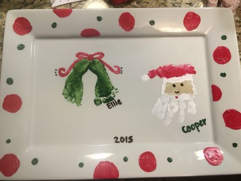 Christmas plate Baby Footprints Christmas, Diy Christmas Cookies, Baby Christmas Crafts, Painted Peacock, Ceramic Cafe, Cookies For Santa Plate, Painted Ceramic Plates, Santa Plate, Greenville Nc