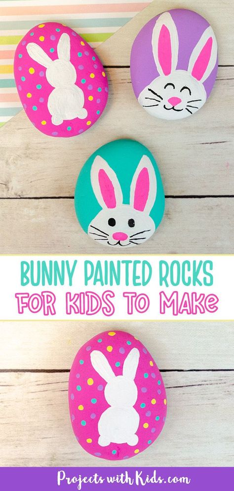 Bunny Painted Rocks, Easter Art Kids, Painted Rocks For Kids, Craft For Older Kids, Rocks For Kids, Easter Art Project, Easter Paintings, Easter Arts And Crafts, Diy Rock Art