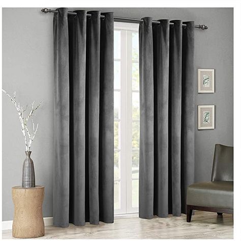 Grey Velvet Curtains, Bedroom Blinds, Plain Curtains, Rustic Curtains, Grey Curtains, Curtains Living, Black Curtains, Stylish Living Room, Décor Boho