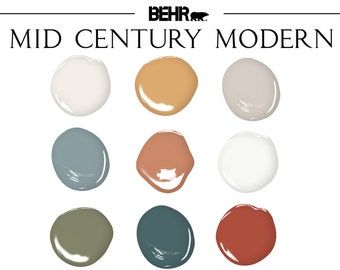 Mid Century Modern Paint, Mid Century Modern Paint Colors, Mid Century Modern Color Palette, Interior Paint Schemes, Mid Century Paint, Interior Wall Colors, Home Paint Color, Behr Colors, Behr Paint Colors