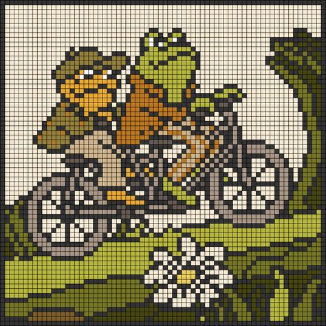 Crochet Grid Bookmark, Tiny Tapestry Crochet, Frog And Toad Alpha Pattern, Cottagecore Grid Pattern, Frog And Toad Pixel Art, Turtle Pixel Art Grid, Frog Grid Pattern, Frog And Toad Crochet Pattern, Crochet Alpha Patterns Free